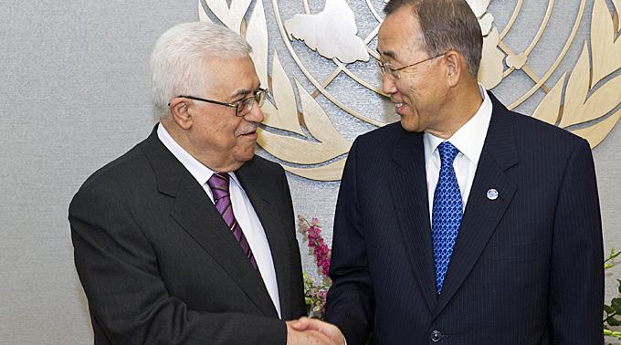 Mahmud Abbas und Ban Ki-moon bei einem Treffen.